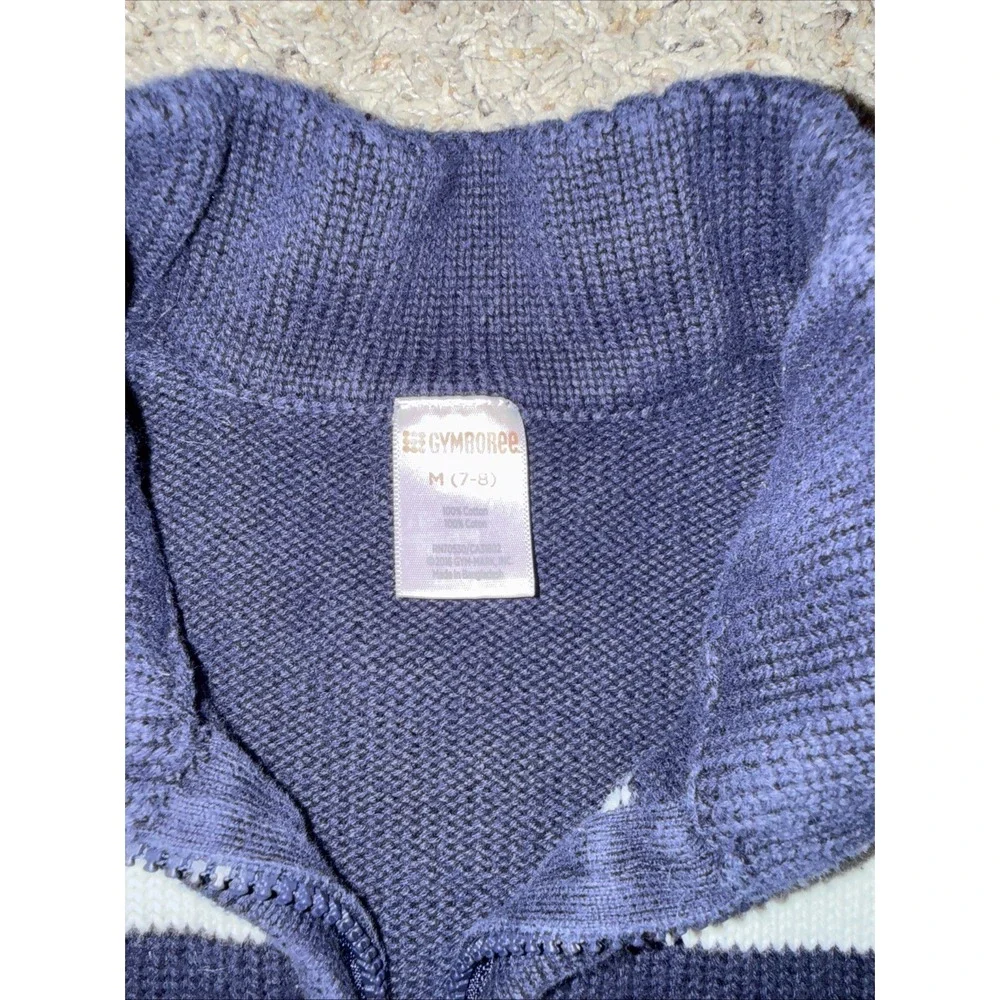 Gymboree Quarter Zip Mock Neck Cotton Navy Blue Striped‎ Sweater Boys 7 - 8 2016